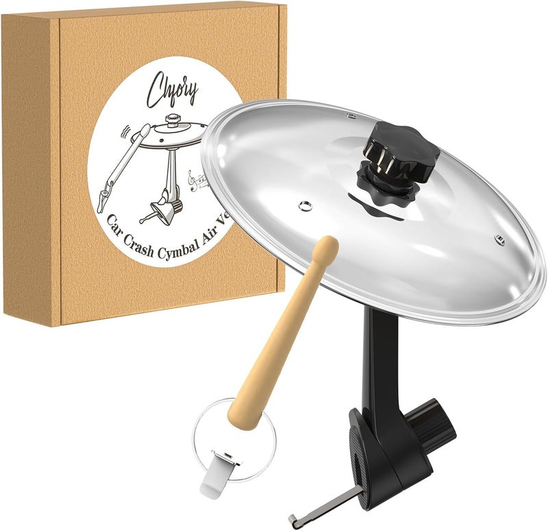 CHEFORY Car Cymbal Air Vent, Mini Drum Crash Cymbal Set with Mini Drum Stick, Funny Musical Instruments Gadget for Drummer Music Lovers Gift, Compact Durable Car Accessory for Most Vehicles(Silver) - Image 1